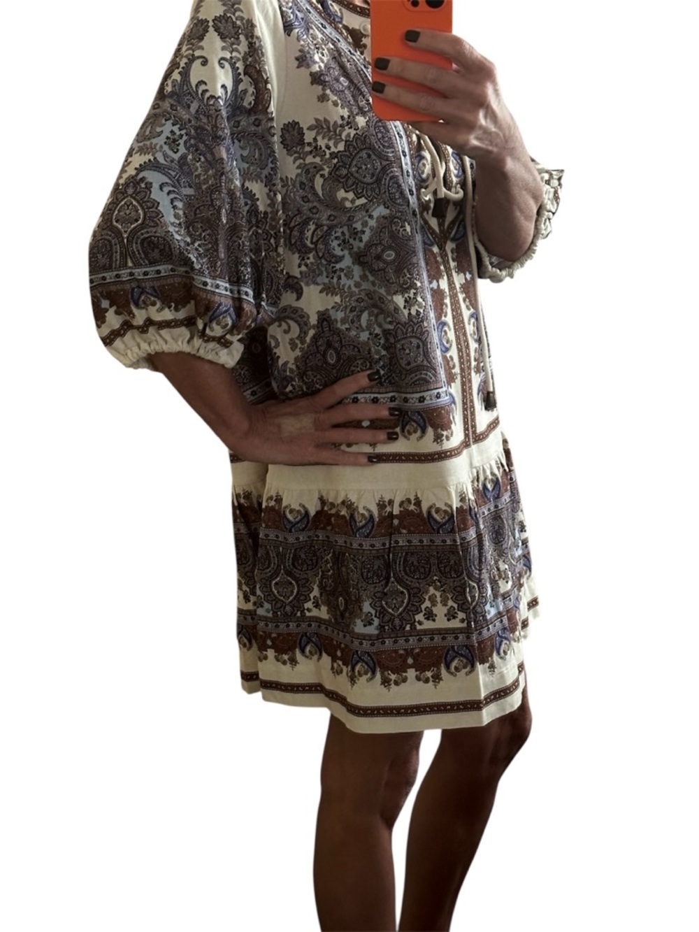 House of Harlow 1960 Cream Paisley Tunic Dress with Brown & Blue Accents